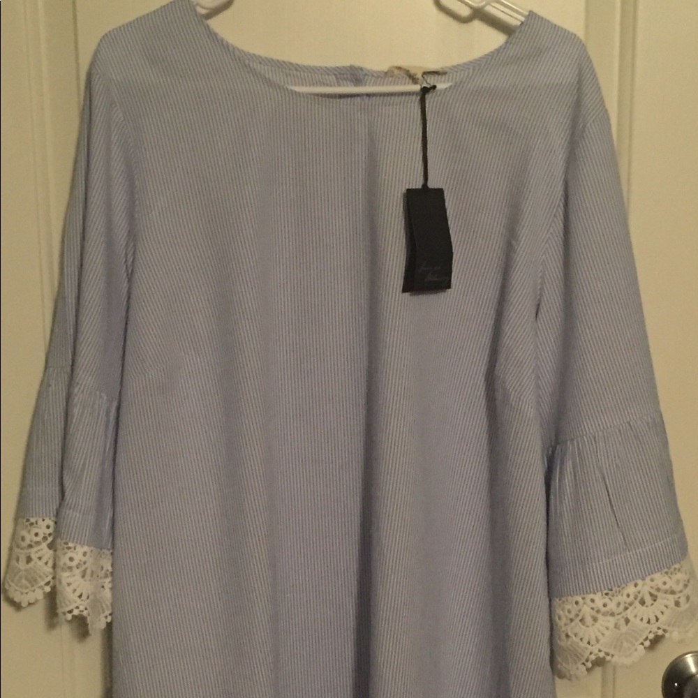 Pinstriped blouse with bell sleeves